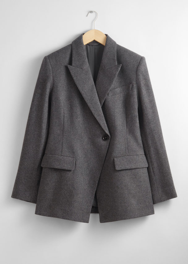 & Other Stories Fitted Asymmetric Wool Blazer Grey