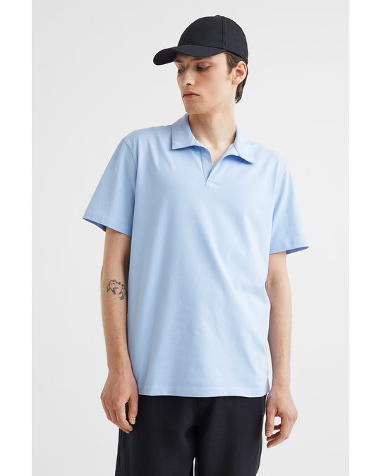 H&M Regular Fit Cotton Polo Shirt Light Blue
