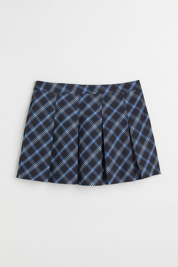 H&M H&m+ Short Twill Skirt Blue/checked