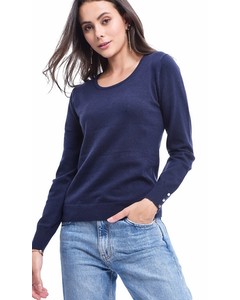 Round Neck Sweater With Silver Buttons On Sleeves