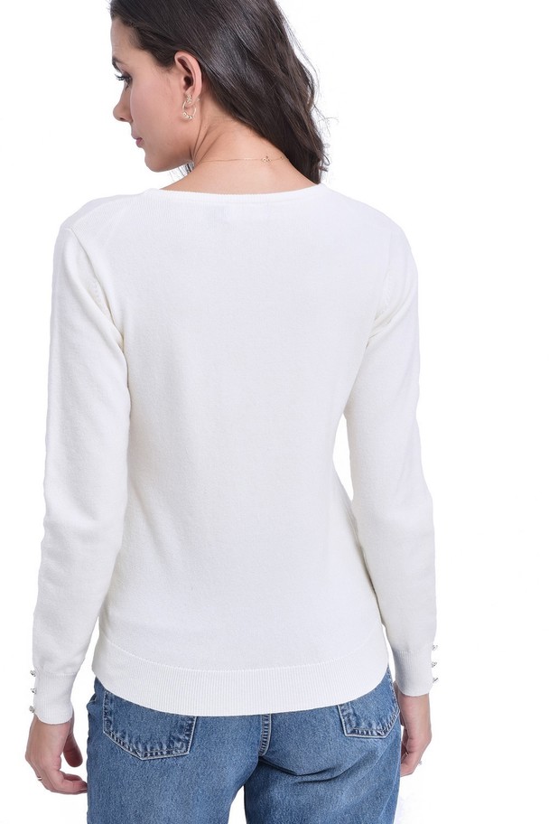 C&Jo Round Neck Sweater With Silver Buttons On Sleeves