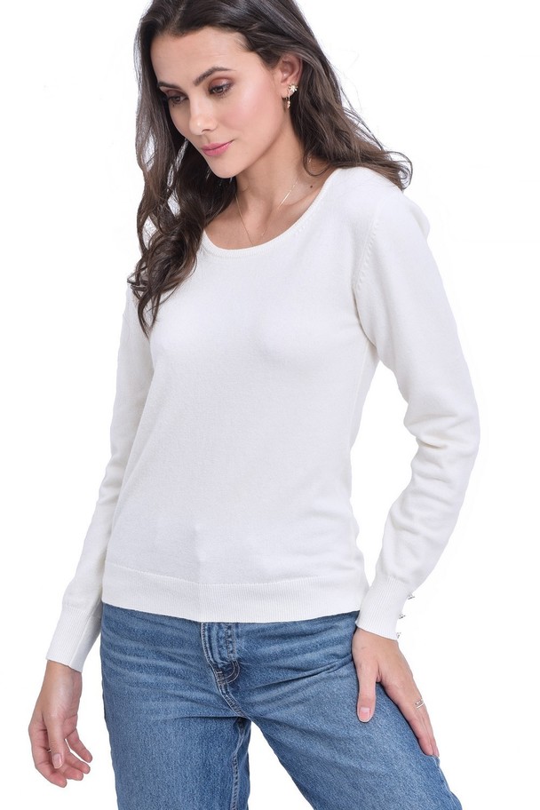 C&Jo Round Neck Sweater With Silver Buttons On Sleeves