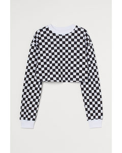 Long-sleeved Cropped Top Black/white Checked