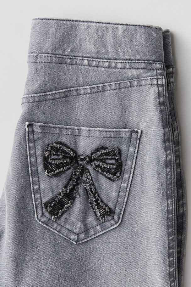 H&M Denim-look Jersey Shorts Light Grey/bow