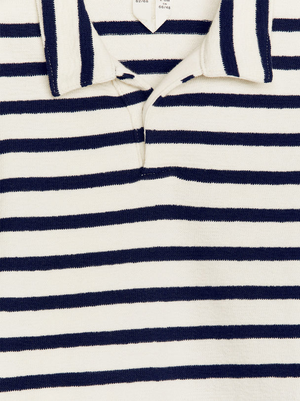ARKET Long-sleeve Towelling Polo Shirt White/dark Blue