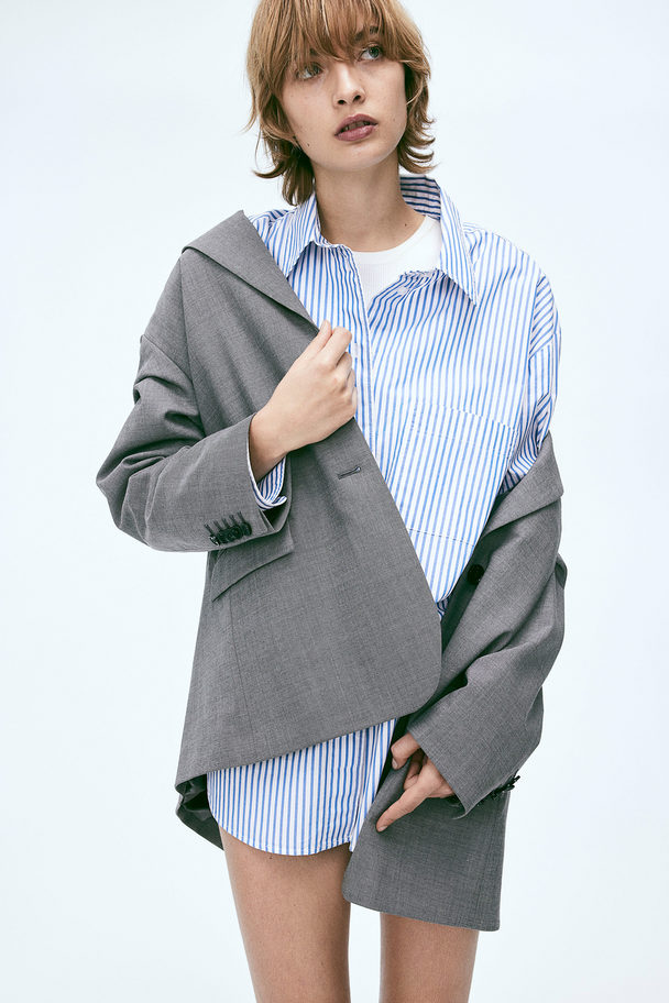 H&M Oversized Poplin Shirt Sky Blue/striped