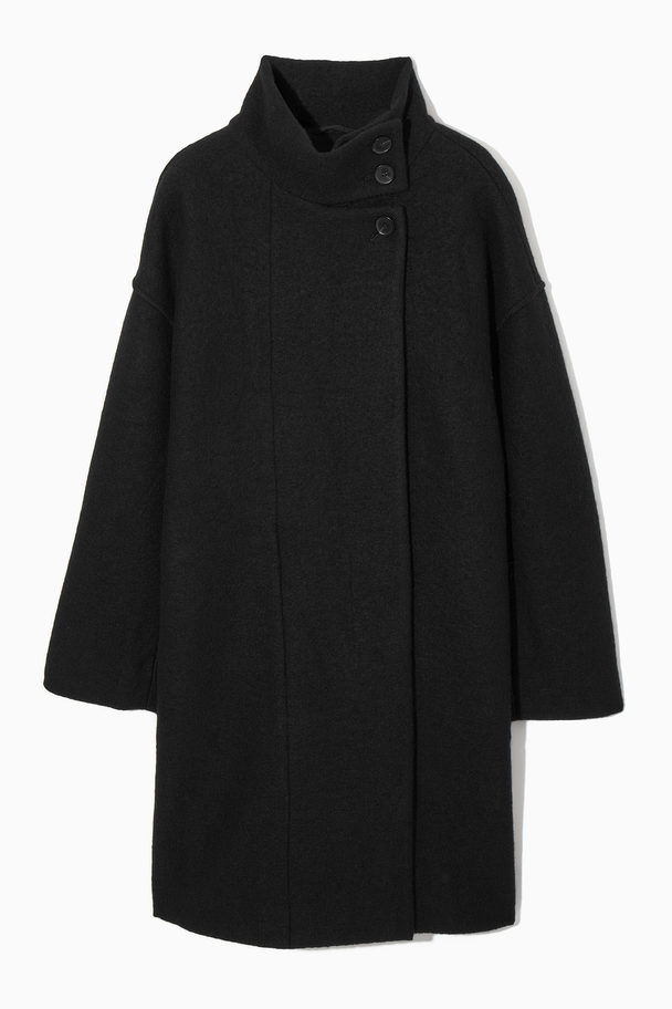 COS Funnel-neck Boiled-wool Coat Black