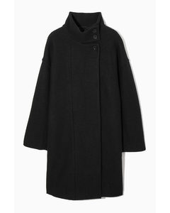 Funnel-neck Boiled-wool Coat Black