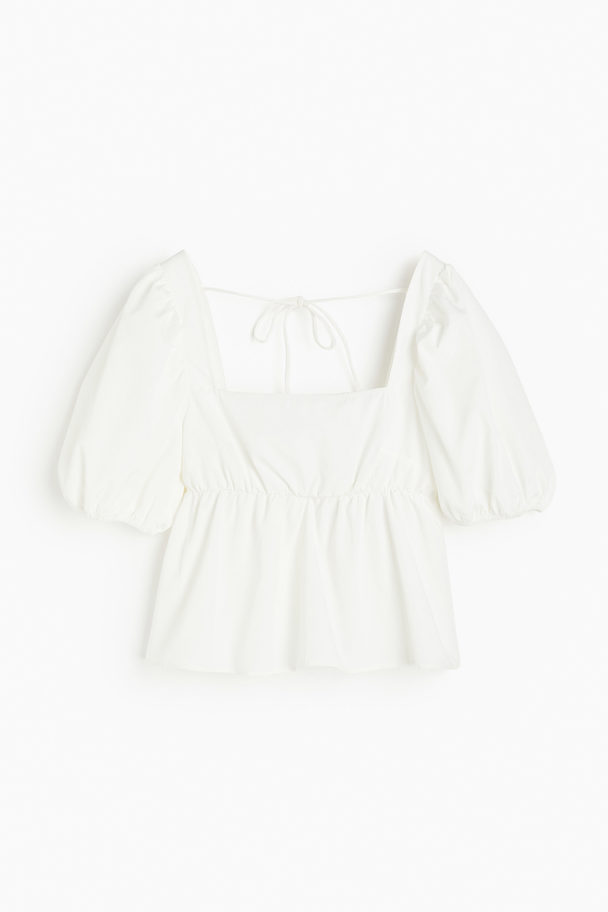 H&M Bluse mit Bindedetail und Puffärmeln Cremefarben