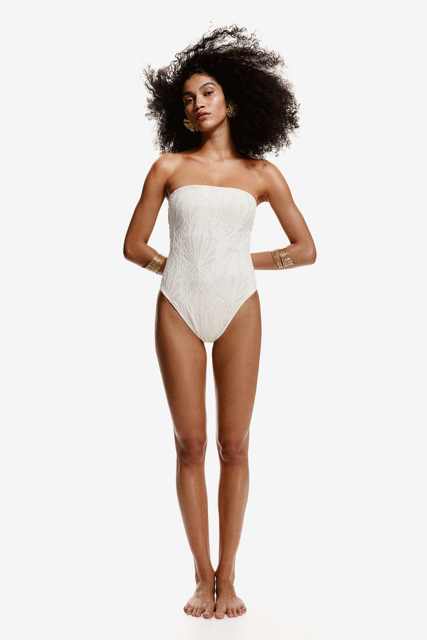 H&M Padded-cup High-leg Bandeau Swimsuit White