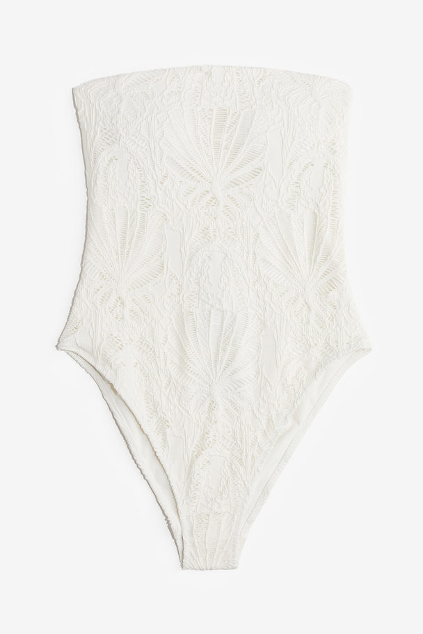 H&M Padded-cup High-leg Bandeau Swimsuit White