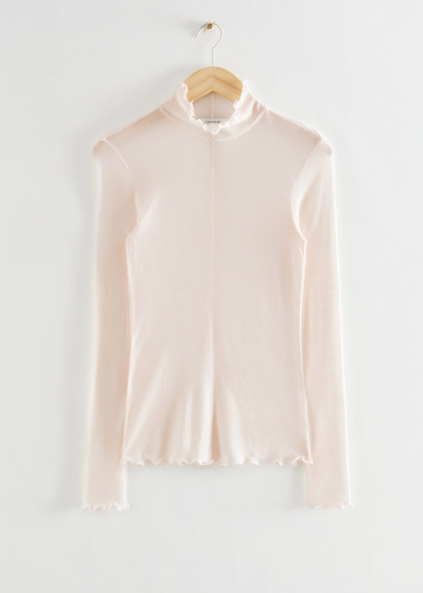 & Other Stories Frilled Tight Mock Neck Top White
