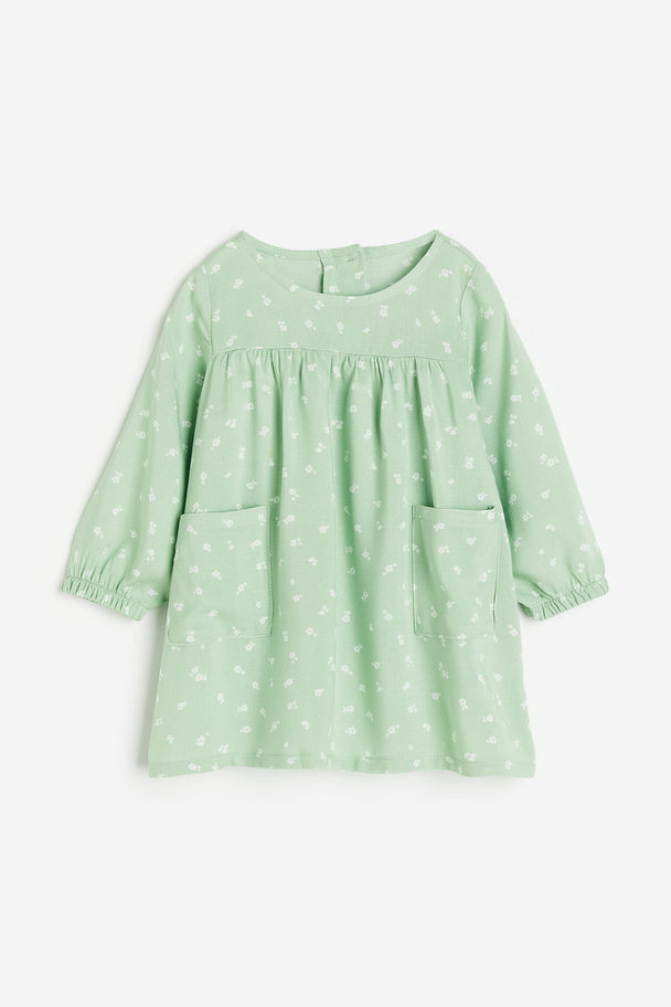 H&M Pocket-detail Dress Light Green/floral