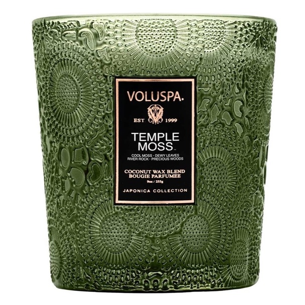 Voluspa Voluspa Boxed Textured Glass Candle Temple Moss 184g