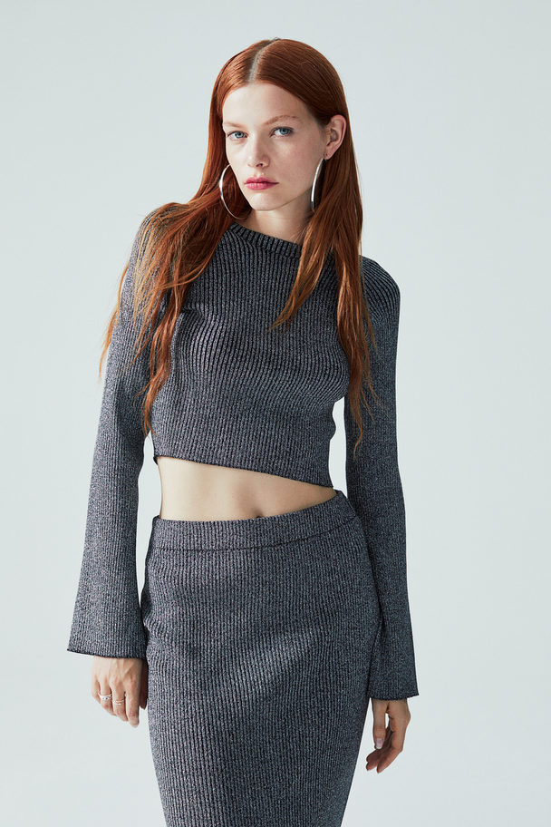H&M Knitted Long-sleeved Top Dark Grey/silver-coloured