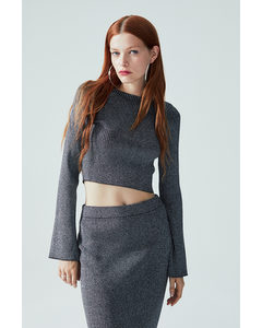 Knitted Long-sleeved Top Dark Grey/silver-coloured