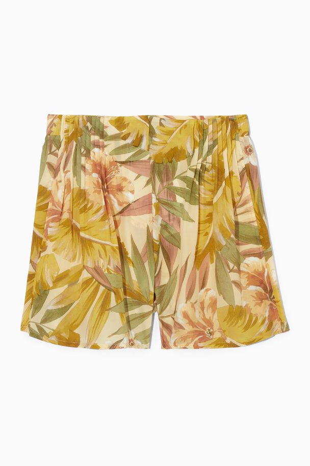 COS Floral-print Silk Shorts Yellow / Green / Floral Print