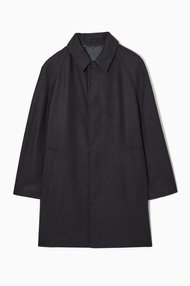 COS Checked Felted-wool Car Coat Navy / Checked