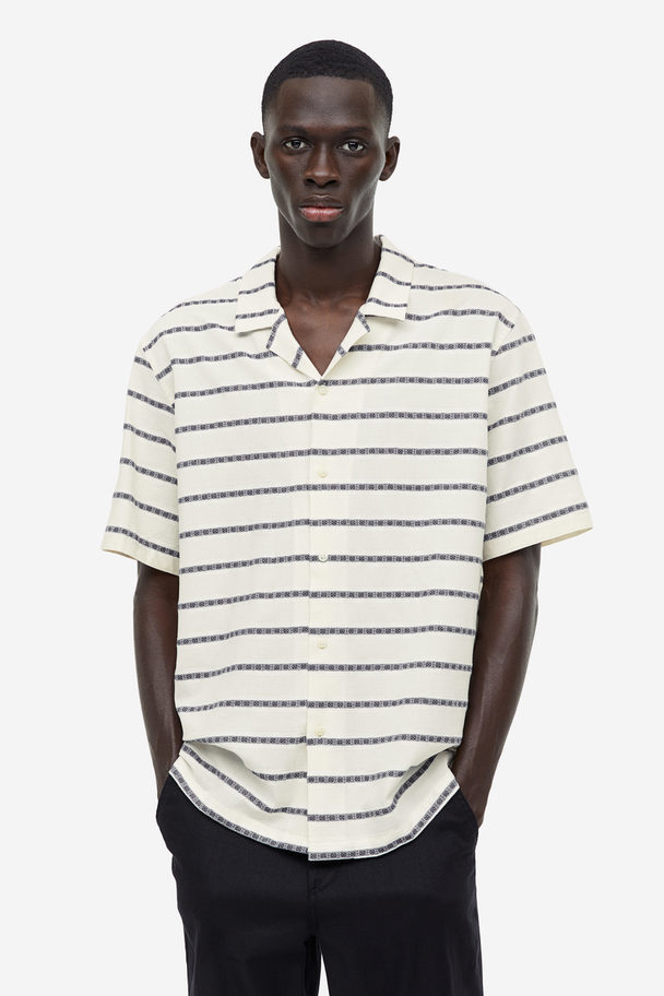 H&M Regular Fit Resort Shirt Light Beige/striped