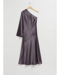Asymmetrisk Offshoulder-kjole Mørklilla