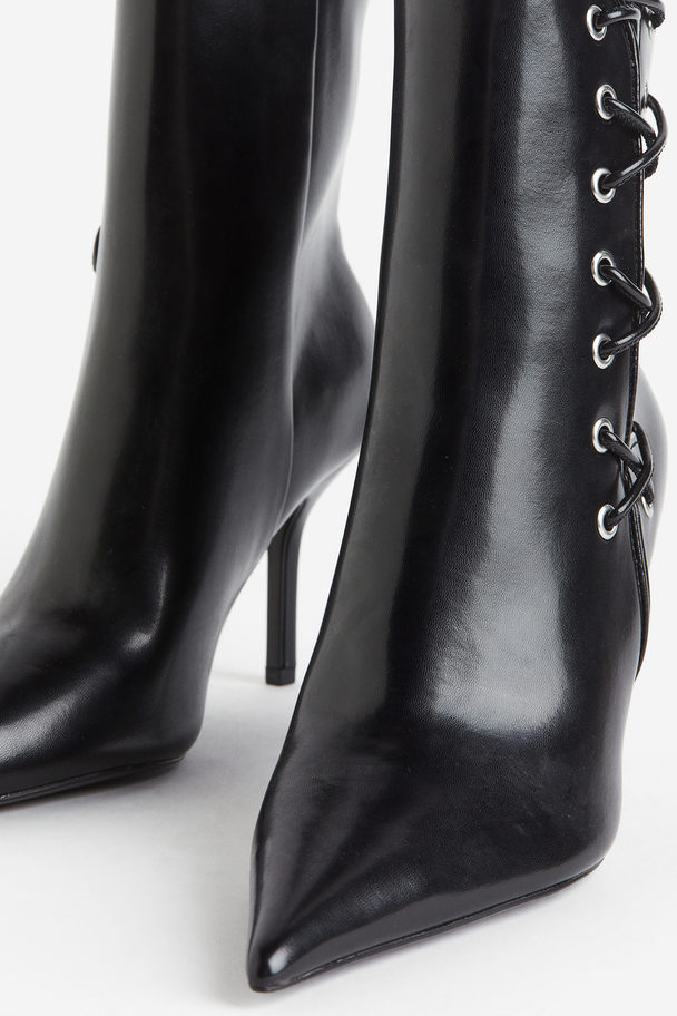 H&M Lacing-detail Heeled Boots Black
