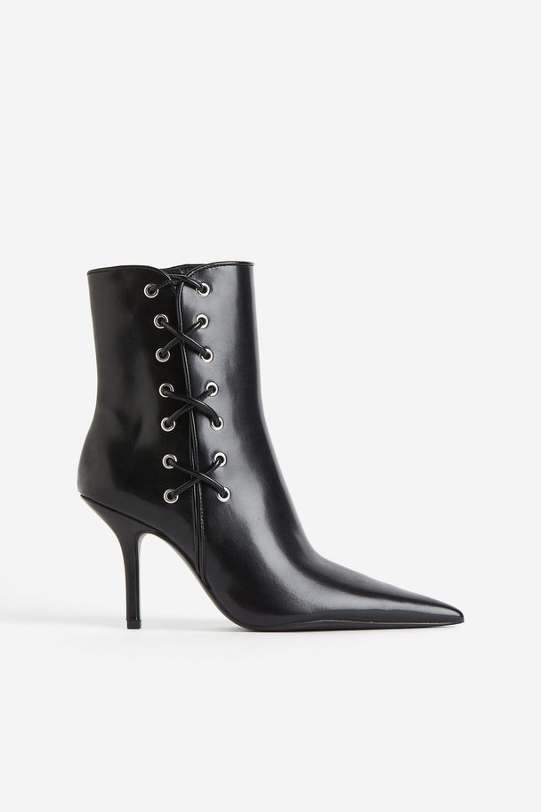 H&M Lacing-detail Heeled Boots Black