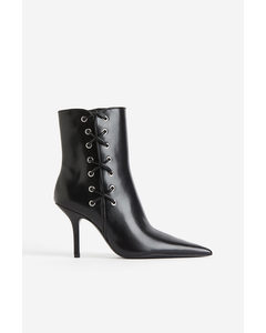 Lacing-detail Heeled Boots Black