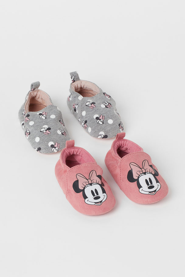 H&M 2-pack Soft Printed Slippers Pink/minnie Mouse