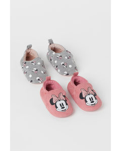 2er-Pack Hausschuhe mit Print Rosa/Minnie Maus