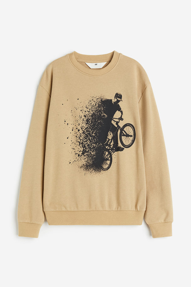 H&M Sweatshirt Med Tryck Beige/bmx