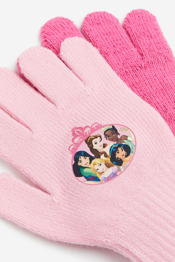 H&M 2-pack Fine-knit Gloves Pink/disney Princesses