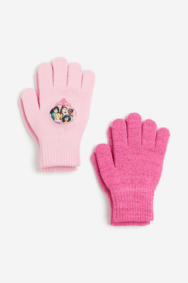 H&M 2-pack Fine-knit Gloves Pink/disney Princesses