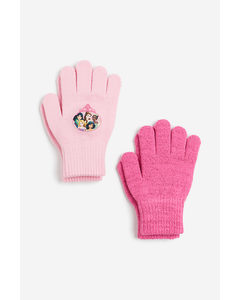 2-pack Fine-knit Gloves Pink/disney Princesses