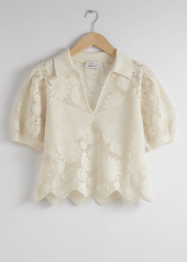 & Other Stories Floral Crochet Top White