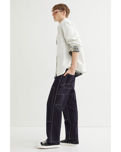 Relaxed Fit Twill Trousers Dark Blue