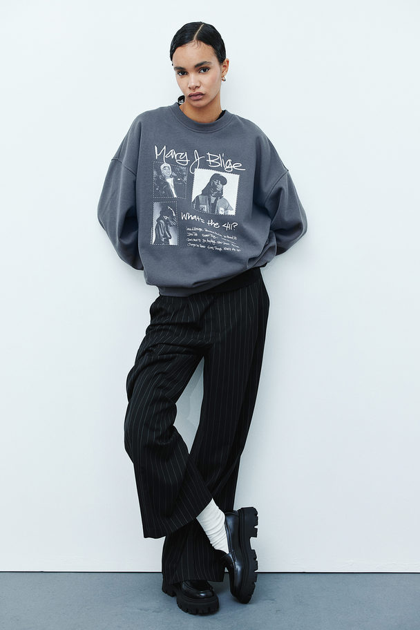 H&M Oversized Sweatshirt Med Tryk Mørkegrå/mary J Blige