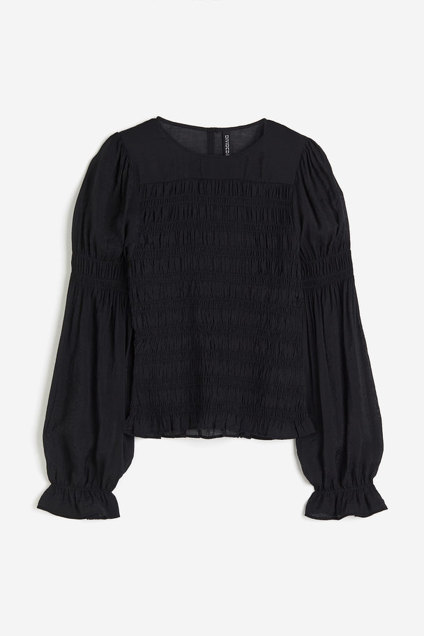 H&M Gesmoktes Top Schwarz