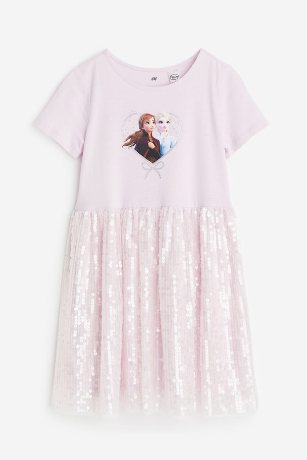 H&M Sequin-skirt Jersey Dress Light Pink/frozen