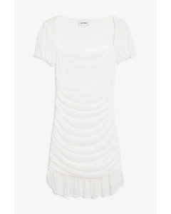 Ruched Mini Dress White