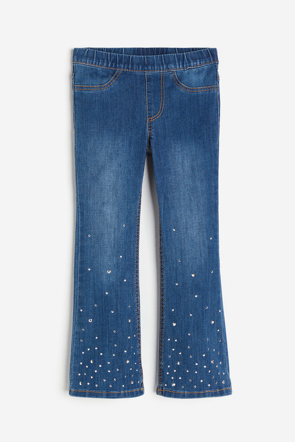 H&M Superstretch Flared Leg Jeans Blau/Strasssteine