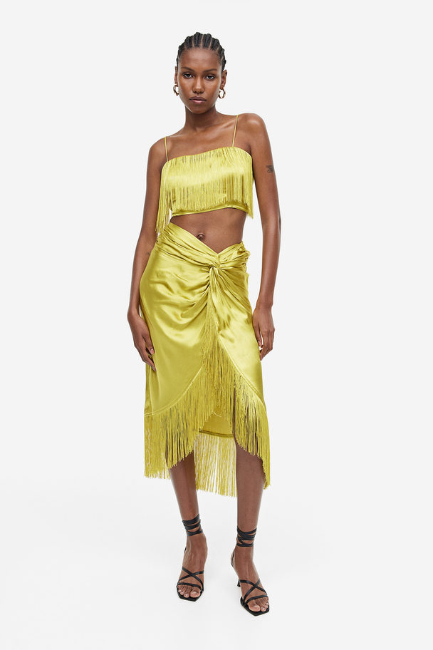 H&M Fringed Satin Skirt Yellow