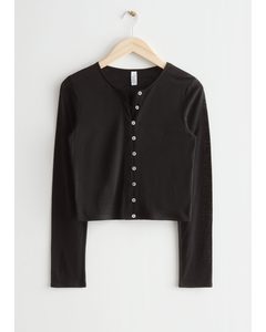 Fitted Shell Button Cardigan Black