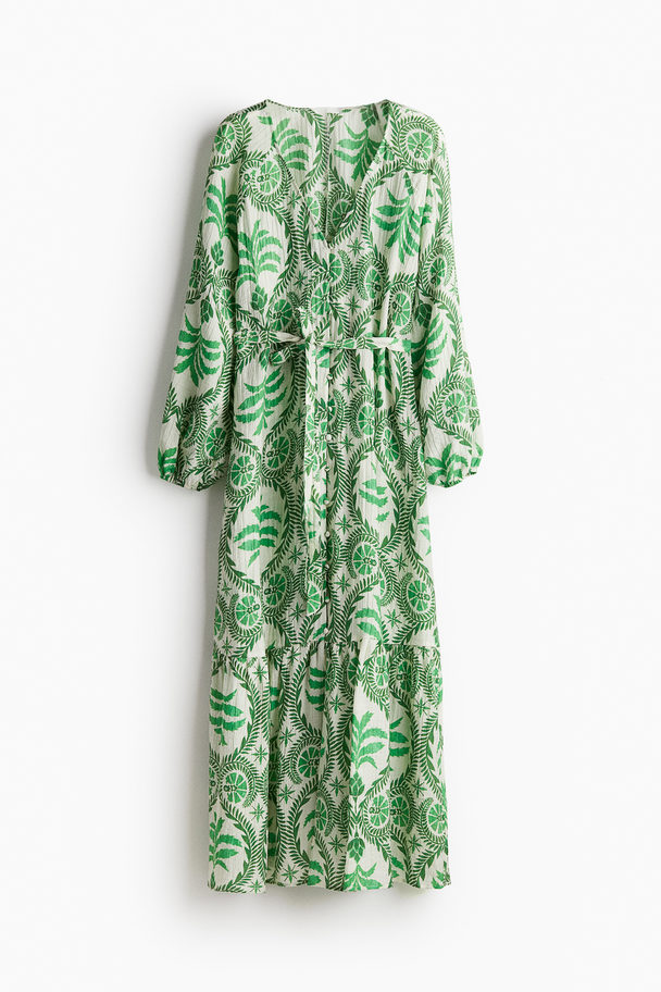 H&M Tie-belt Crêpe Dress Green/patterned