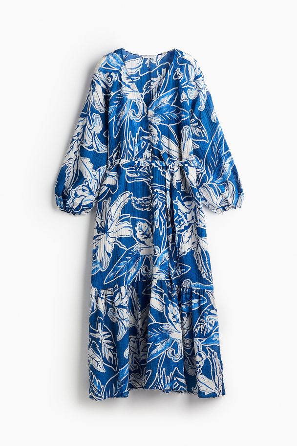 H&M Jurk Met Strikceintuur Blauw/bloemen