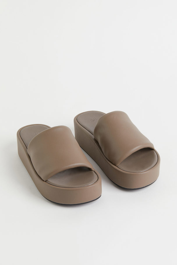 H&M Slippers Met Plateauzool Donkertaupe