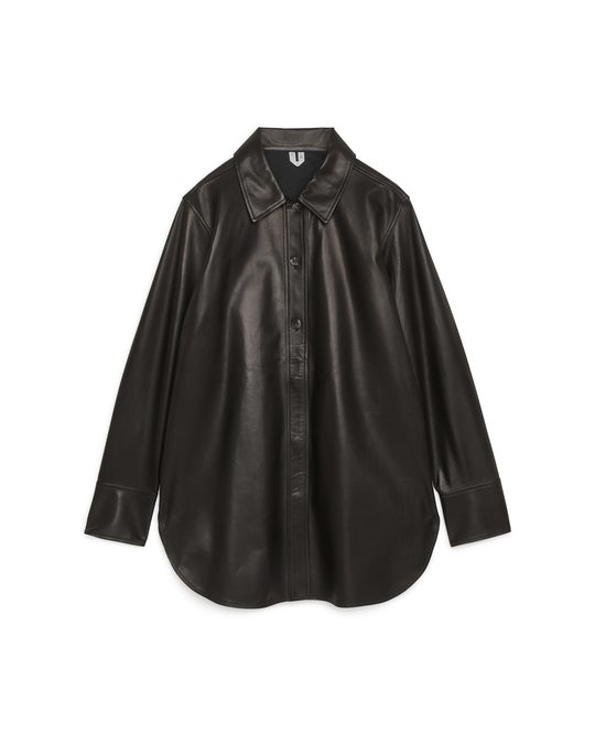 Arket Leather Overshirt Black