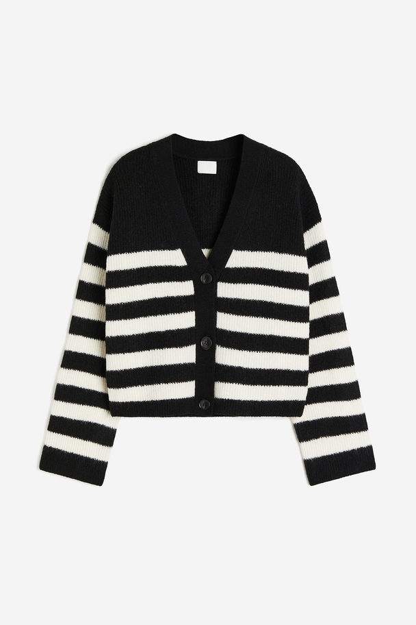 H&M Oversized Rib-knit Cardigan Black/striped