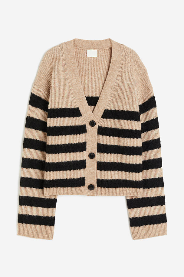 H&M Oversized Rib-knit Cardigan Beige/striped