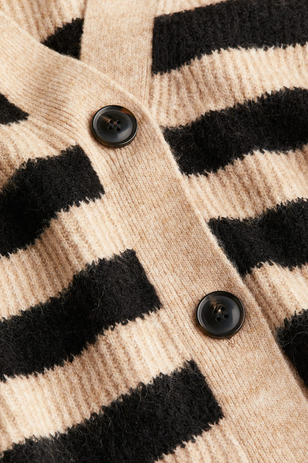 H&M Oversized Rib-knit Cardigan Beige/striped