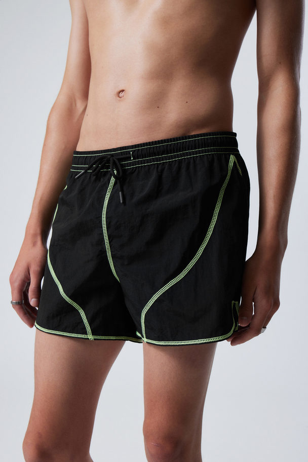 Weekday Mid-length Flat-lock Swim Shorts Black With Green Seams